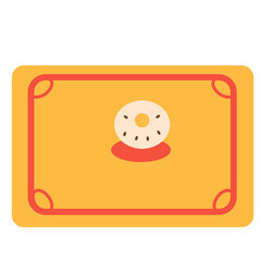 Flat style illustration of a cookie on a decorated yellow tray. Great for Eid snacks, festive treats, or traditional dessert-themed design projects and icons.

