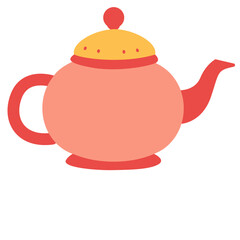 Illustration of red and yellow teapot in flat style. Ideal for tea-time scenes, Ramadan iftar visuals, or kitchen-related design and icon collections.

