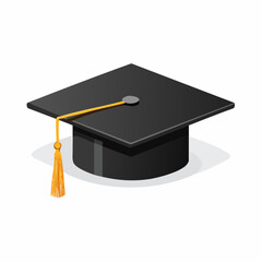 A digitally illustrated vector graphic of a graduation cap, featuring a black mortarboard and a yellow tassel, isolated on a white background.