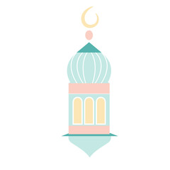 Flat vector illustration of an Islamic mosque with a crescent moon. Suitable for Ramadan, Eid, Islamic events, and religious architecture themes.

