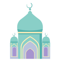  A minimalist teal mosque illustration with a dome and turrets, symbolizing Islamic architecture and spirituality in a clean, soft design.

