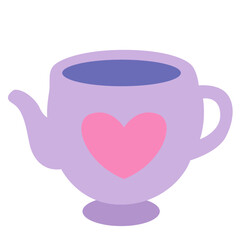 A cute purple teapot with a pink heart design, perfect for love-themed illustrations or playful beverage-related visuals. Simple, pastel style ideal for various creative projects.