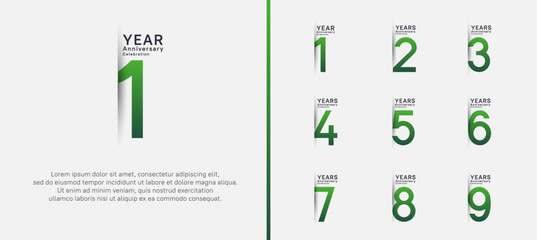 set of anniversary logo style. vector design green color for celebration