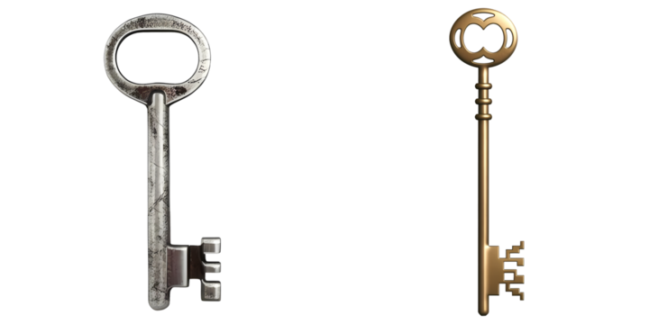 PNG Two antique keys are displayed on a transparent background.