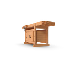 Modern Wooden Workbench with Storage Drawers and Cabinets Isolated on Transparent Background