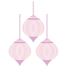 A pastel minimalist illustration of three hanging lanterns, ideal for Ramadan decoration, representing light, celebration, and spiritual atmosphere in a festive design.