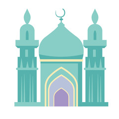 A minimalist pastel mosque illustration with domes and turrets, symbolizing Islamic architecture and spirituality with a clean and simple design.

