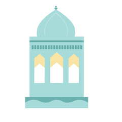 A blue mosque with a dome and crescent, symbolizing Islamic architecture. Minimalist design, ideal for spiritual and religious-themed projects.