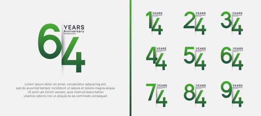 set of anniversary logo style. vector design green color for celebration