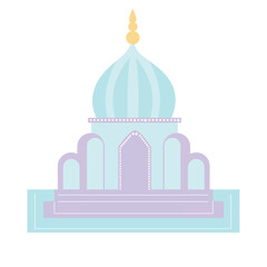 A blue mosque with a dome and crescent, symbolizing Islamic architecture. Minimalist design, ideal for religious and spiritual-themed projects.
