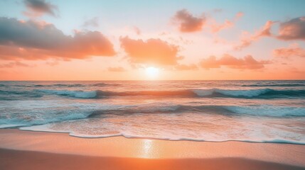 Beautiful sunset over serene ocean waves at a tranquil beach
