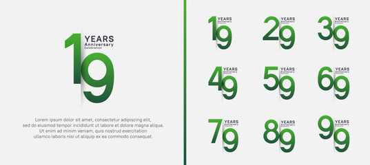 set of anniversary logo style. vector design green color for celebration
