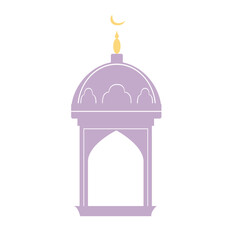 A purple mosque with a crescent moon, representing Islamic architecture. Simple and minimal design, ideal for spiritual, religious, and cultural-themed projects.
