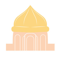 A yellow dome mosque design, symbolizing Islamic architecture. Ideal for religious, cultural, and spiritual-themed projects with minimalistic elegance