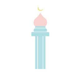 A blue minaret with a crescent moon, symbolizing Islamic architecture. A minimalist design suitable for spiritual and religious-themed projects
