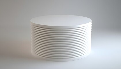 White cylindrical pedestal with layered, ribbed design.
