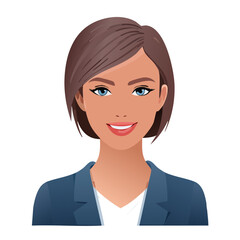 Flat Vector. Portrait of only one Woman. Simple Background.