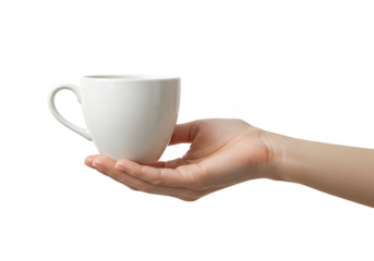 Isolated Image of Female Hand Holding White Cup of Coffee on Transparent