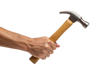 Isolated Image of Male Hand Gripping Hammer Tool with Wooden Handle