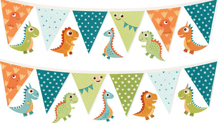 Adorable Dinosaur Bunting Cute Cartoon Dino Party Decorations, Perfect for Kids' Birthdays and Celebrations