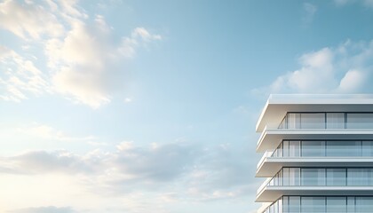 Modern high-rise building against a pale sky.