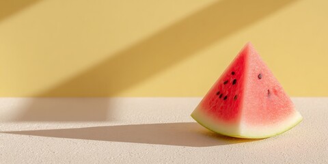 Watermelon triangle on yellow pastel background