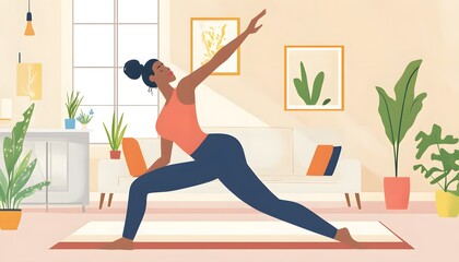 Woman practicing yoga in a home setting.