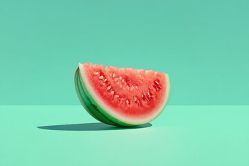 Watermelon wedge on mint green background