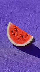 Watermelon slice on vivid purple textured background