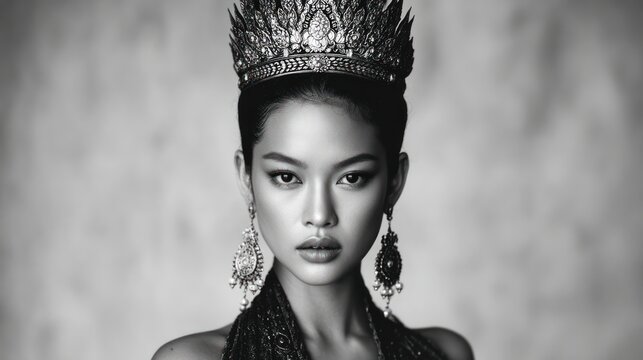 Royal Woman With Confident Gaze Against Minimalist Background
