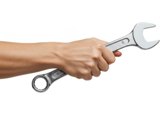 Isolated Image Of Silver Metal Wrench Tool In Hand Transparent