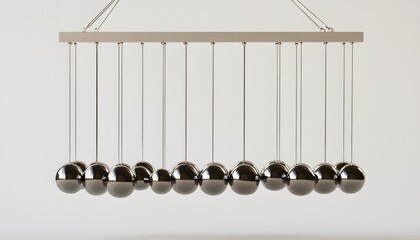 Suspended spheres arranged in a precise row.