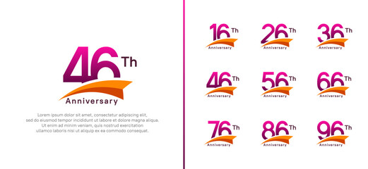 set of anniversary logo style orange ribbon. vector design purple color for celebration