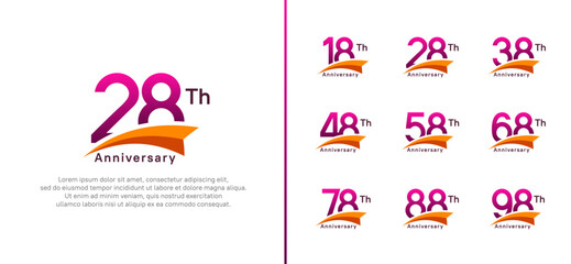 Obraz premium set of anniversary logo style orange ribbon. vector design purple color for celebration