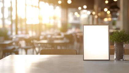 Blank menu frame on a cafe table.