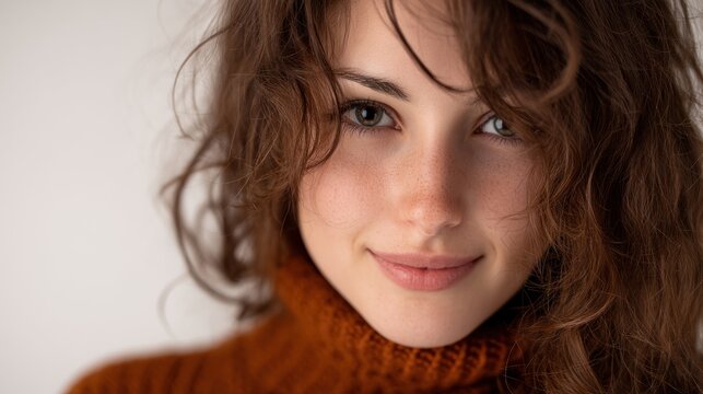 Thoughtful Woman With Compassionate Expression Against White Background