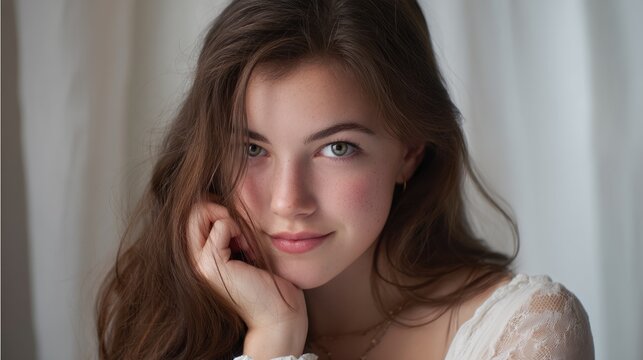 Empathetic Woman Portrait With Soft Eyes and Natural Expression