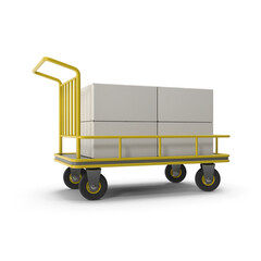 Warehouse Trolley with Boxes Isolated on Transparent Background