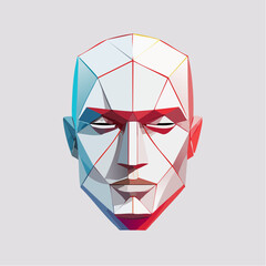 Contemporary vector illustration of a human face constructed from abstract geometric shapes, influenced by cubism, with strong contrast-generative AI