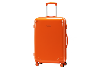 Isolated Orange Luggage with Wheels on Transparent Background Vacation