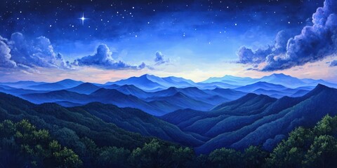 Majestic Skyline of the Georgia Mountains: A Nighttime Landscape in the Appalachian Scene