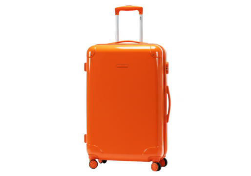 Isolated Orange Luggage with Wheels on Transparent Background Vacation