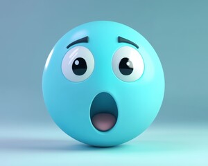 Fototapeta premium Surprised Cartoon Avatar. Three-Dimensional Shocked Emoticon with Cyan and Blue Cheeks