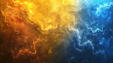 Abstract flowing yellow and blue smoke swirls on a solid black background creating a mystical effect