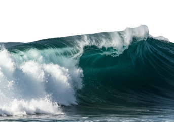 Isolated Photo of Blue Ocean Wave with Foam on Transparent Background
