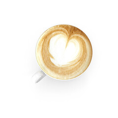 Coffee Cup with Heart Latte Art Isolated on Transparent Background