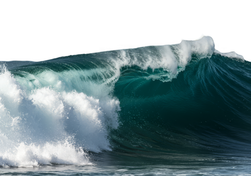 Isolated Photo of Blue Ocean Wave with Foam on Transparent Background