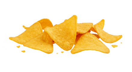Isolated Pile of Golden Triangle Tortilla Chips Snack on Transparent Background