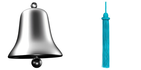 PNG Silver bell and turquoise tassel collage.