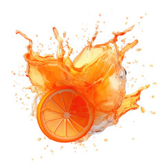 Orange slice with juice splash on black
